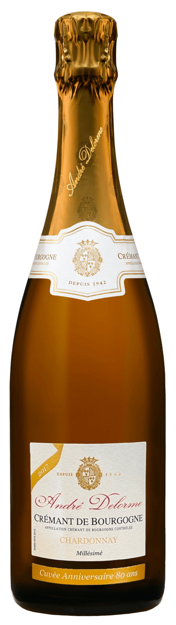 Crémant de Bourgogne André Delorme Blanc des Blancs Brut 100% Chardonnay 2017 - Cuvée Anniversaire 80 Ans - Edition Limité - Vin de Bourgogne