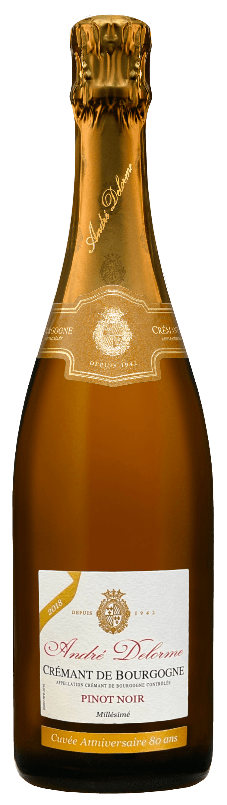 Crémant de Bourgogne André Delorme Blanc des Noirs Brut 100% Pinot Noir 2018 - Cuvée Anniversaire 80 Ans - Edition Limité - Vin de Bourgogne